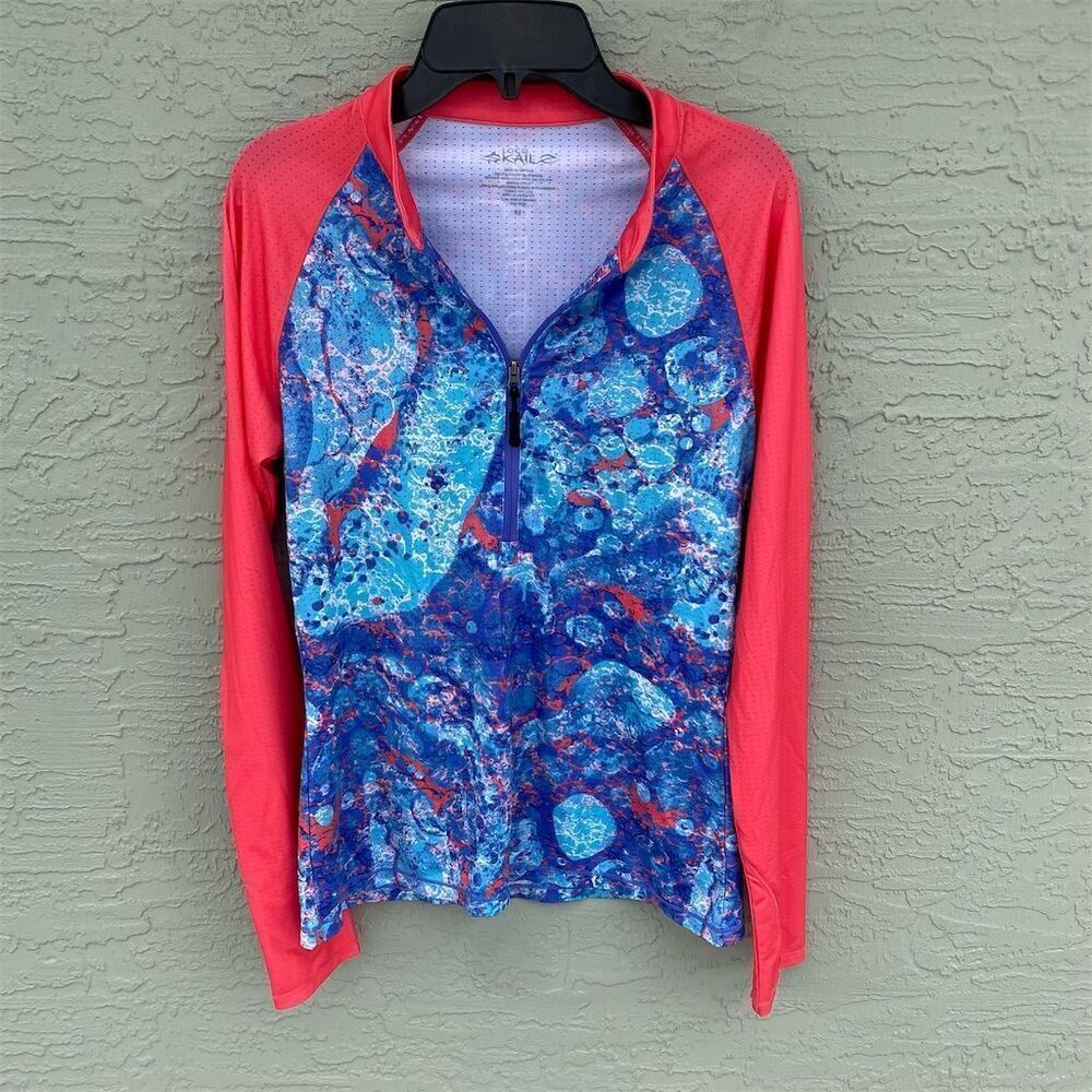 Loco Skailz Long Sleeve 1/4 Zip Graphic Print Swim Shirt Size M